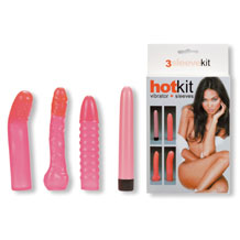 Hot Kit. Three pink jelly sleeves vibrator