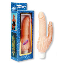 7' Double Jelly Dong with vibration. Waterproof. Flesh