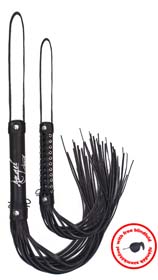 Whip black stitched handle with angel touch sign and blindfo