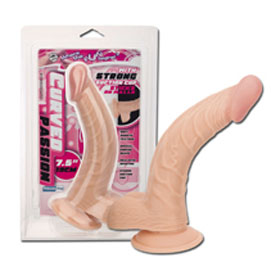 Curved Passion. Realistic dildo penis with scrotum flesh-col